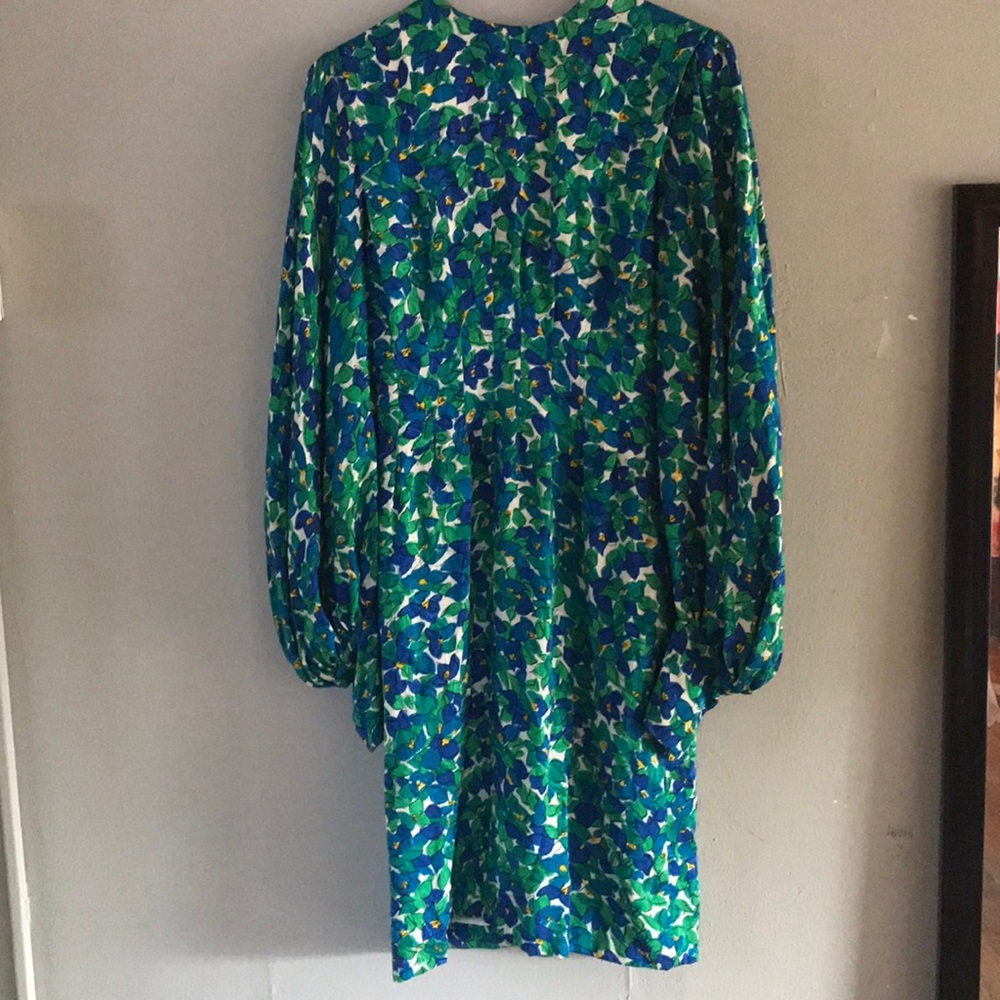 Blue and green silk floral dress